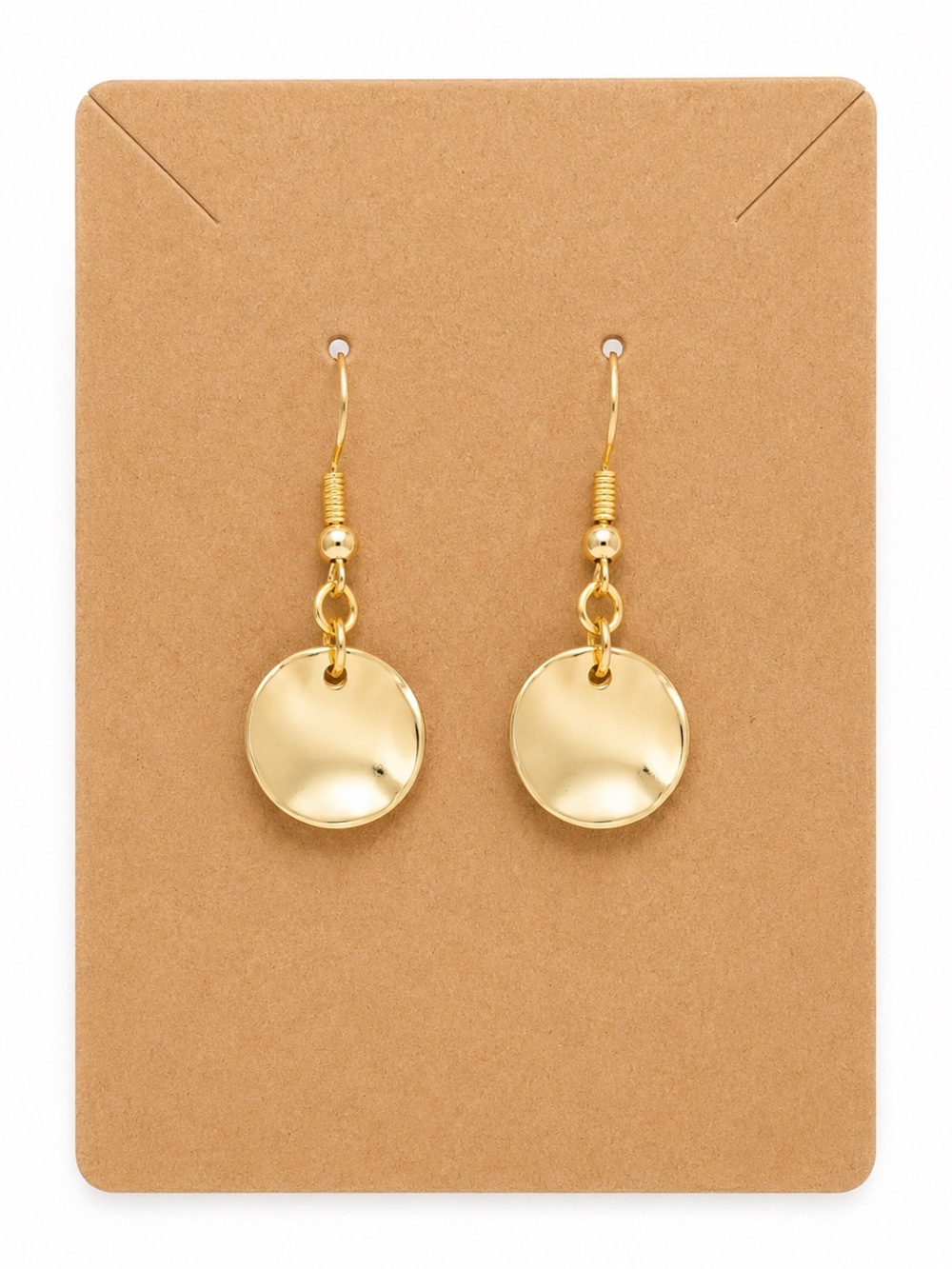 Gold Hammered Disc Dangle Earrings Minimalist Boho Lightweight Gold Tone Gift